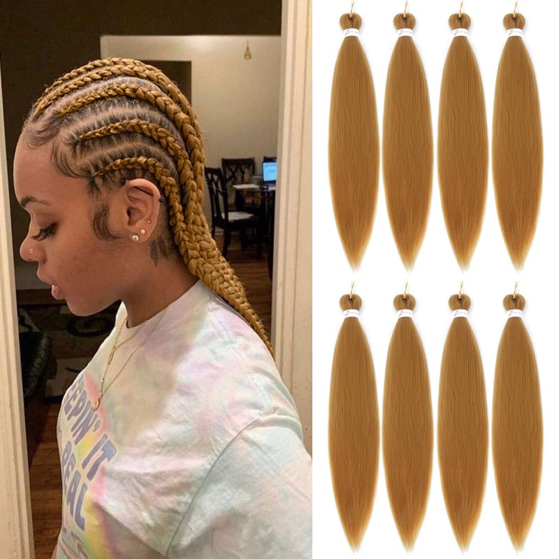 ALIABSION 27 Braiding Hair Pre Stretched 26 inch 8 packs Honey Blonde Braiding Hair Professional Soft Yaki Braids, Synthetic Hot Water Setting Hair Extensions for Braids - Image 1